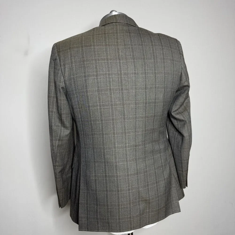 Jos A Bank Traditional Fit Blazer Sport Coat 44L Mens Check Brown Wool‎ Silk